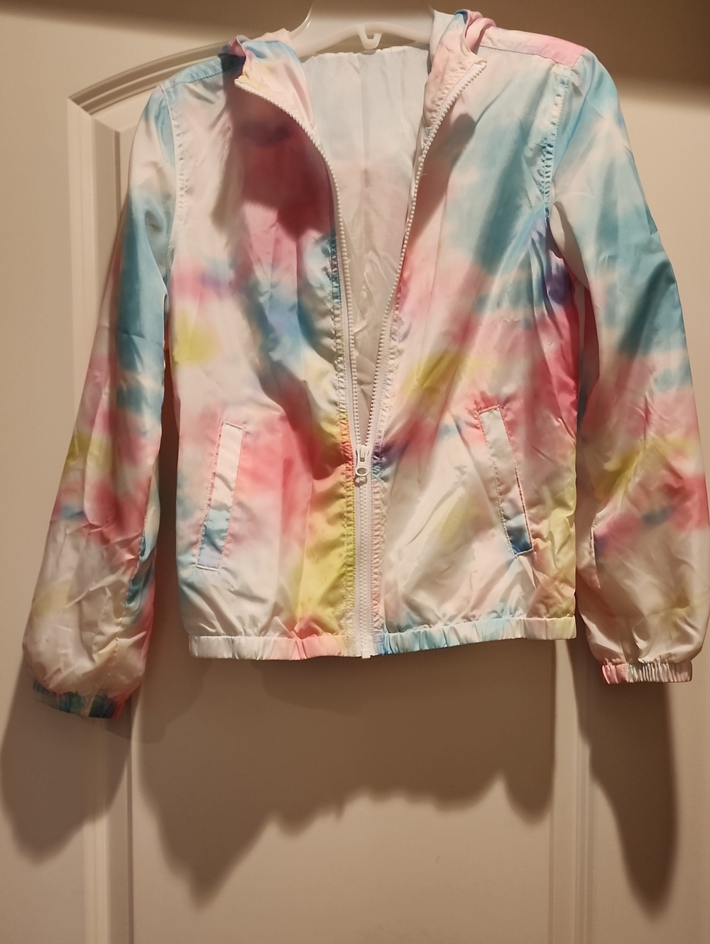 Justice Girls Pastel Tie Dye Hooded Windbreaker Jacket Size 12 NWOT
